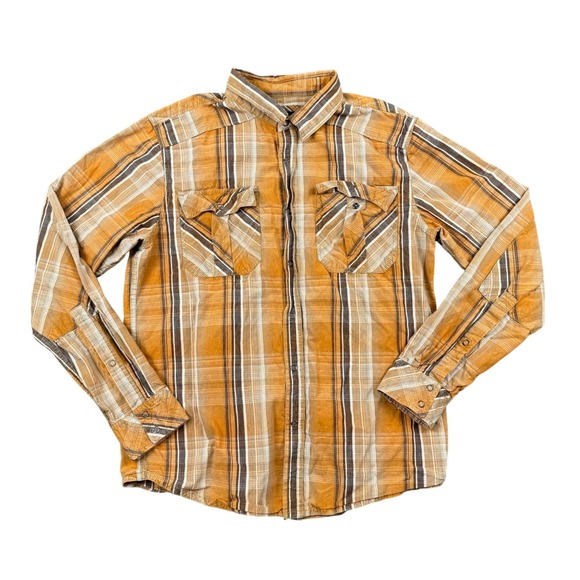 Prana Other - Prana Pearl Snap Button Down Shirt Mens Medium Long Sleeve Plaid Orange Medium